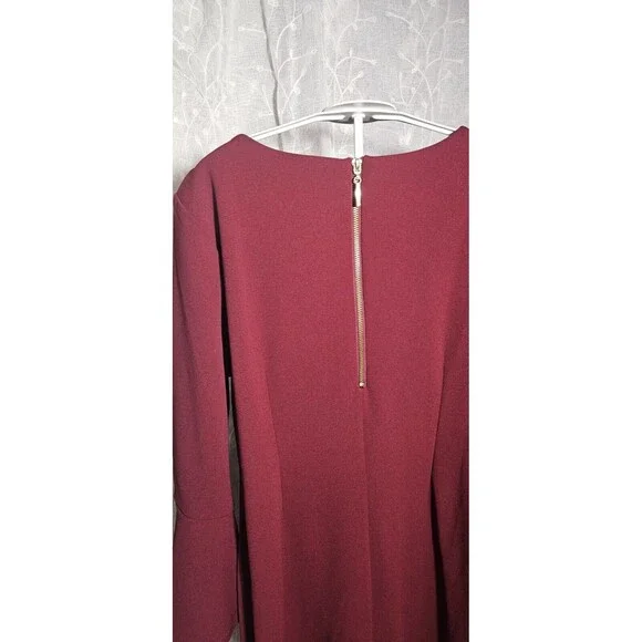 Liz Claiborne Women's Wine Red Ruffle Dress 3/4 Bell Sleeve Size 12 Old Money - Picture 6 of 6